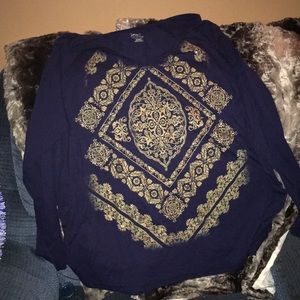 Long sleeve shirt dark blue with gold